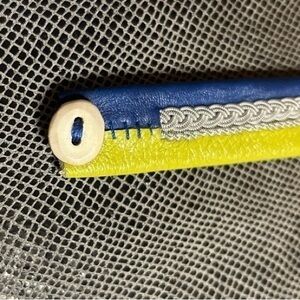 Sámi Leather Bracelet Blue and Yellow with Pewter Embroidered Design